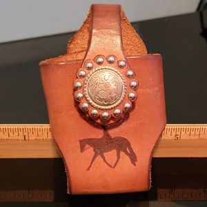 Vtg American Western Tobacco Carry Case, Brown Leather Silver Accents